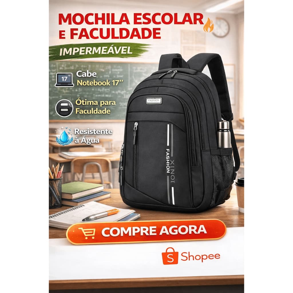 Mochila Masculina Escolar Faculdade Grande Capacidade Notebook Resistente Impermeável