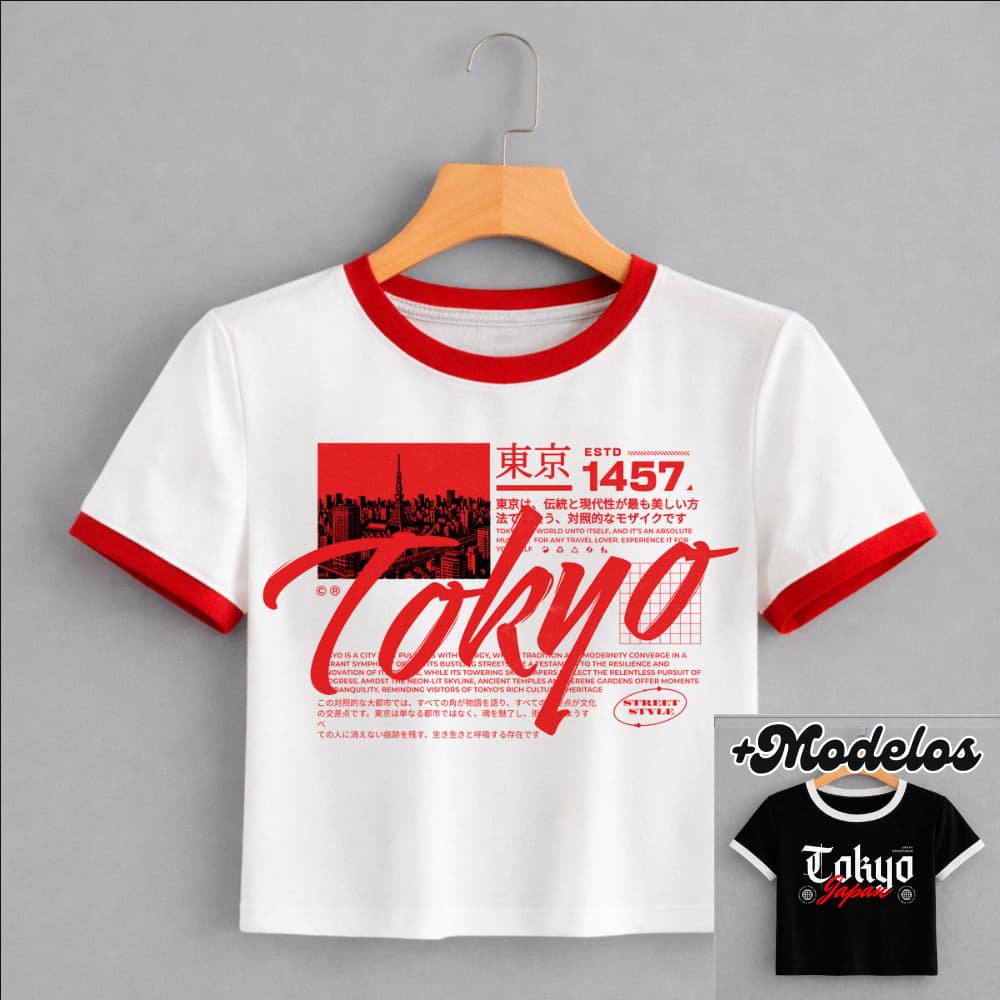 BABY TEE Feminina, Modelo JAPAN TOKYO, Cropped Camiseta - Estilo Alternativa Y2K Blogueira Streetwear Tumblr