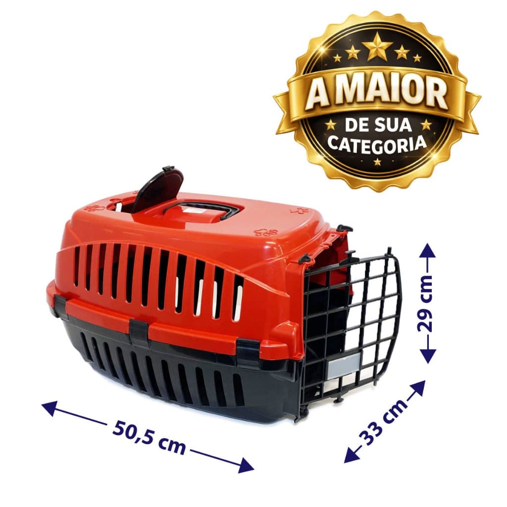 Caixa Transporte Pet Cães e Gatos Christino Premium com Comedouro Bebedouro Integrado e Abertura Superior para Carinho