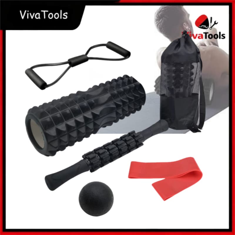 Kit Completo 5x1 Lorben Rolo de Massagem Bastão Miosfascial Bola Lacrosse Faixa Elástica Band Bolsa