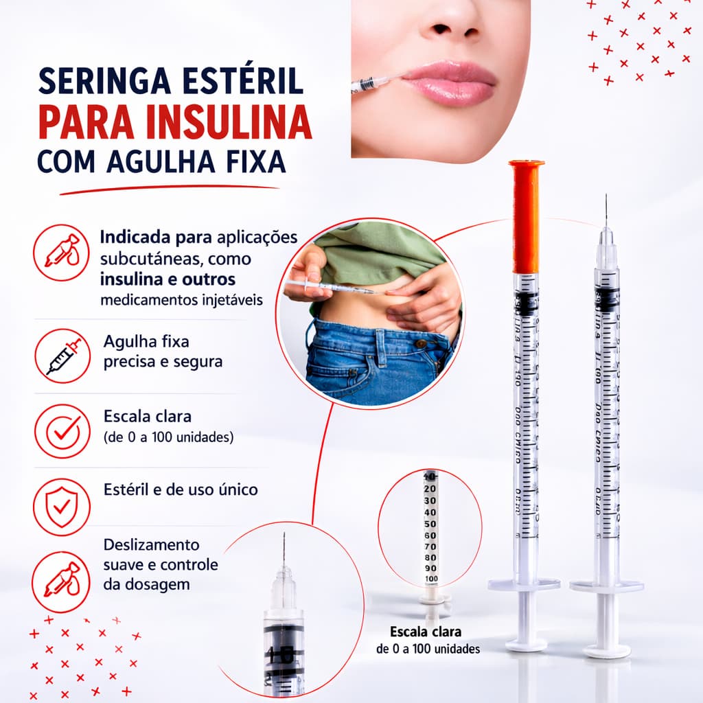 Seringa de Insulina 1ml 100UI com Agulha Fixa 8 x 0,30 - UltraFina - Kits