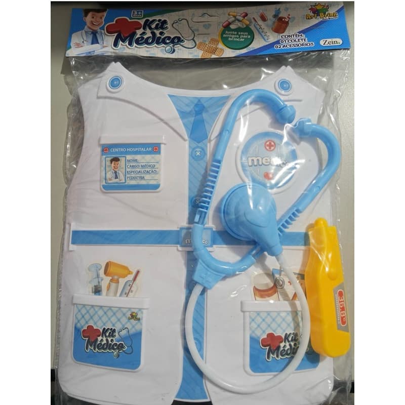 Kit Médico Infantil  com Colete + Estetoscópio  + Termómetro