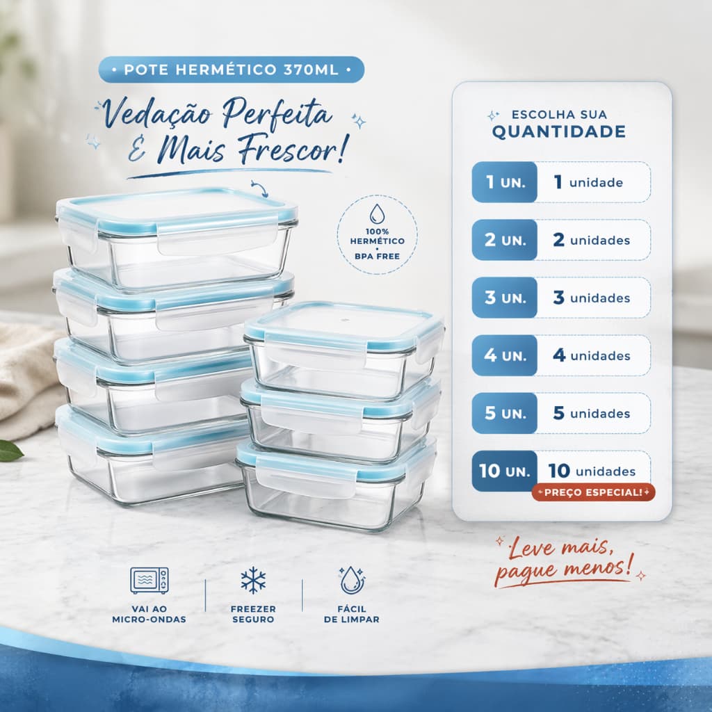 Potes 370ml Vidro Hermético Marmita Fitness Com Tampa   Anti Vazamento Forno Refratário