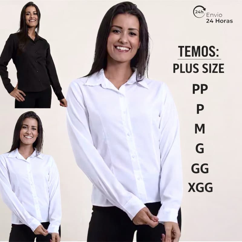Camisa camisete manga longa blusa social feminina corte nacional