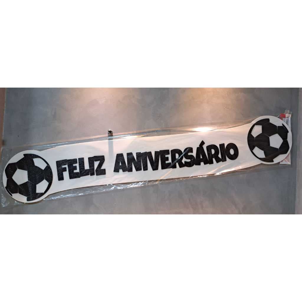 Faixa Decorativa de Futebol "Feliz Aniversário" - 1,20m x 20cm - Dupla Arte