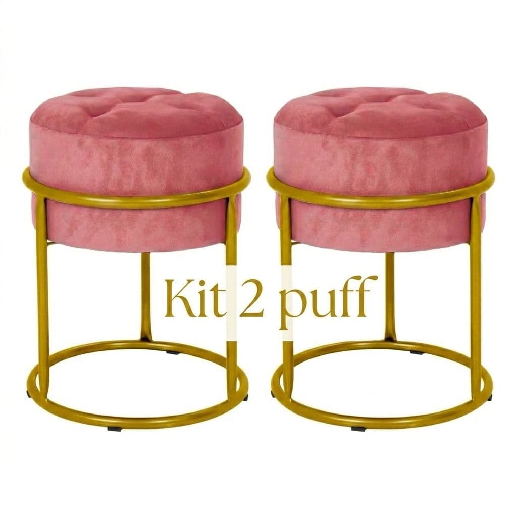 Kit 2 Puff Banqueta Redondo Ferro Banco Poltrona Sala Escritorio Penteadeira Decoração Banquinho