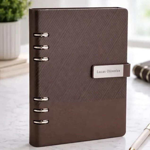 Caderno A5 Fichário Personalizado com Nome LOGO EMPRESA BRINDE PRESENTE LEMBRANCINHA Couro Luxo