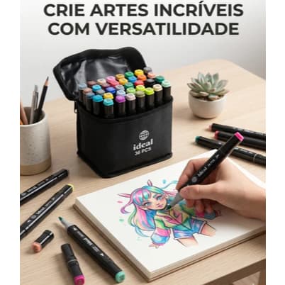 Estojo Canetinhas 24 Cores Hidrográficas Alta Qualidade Kit Desenho Arte Escolar Profissional