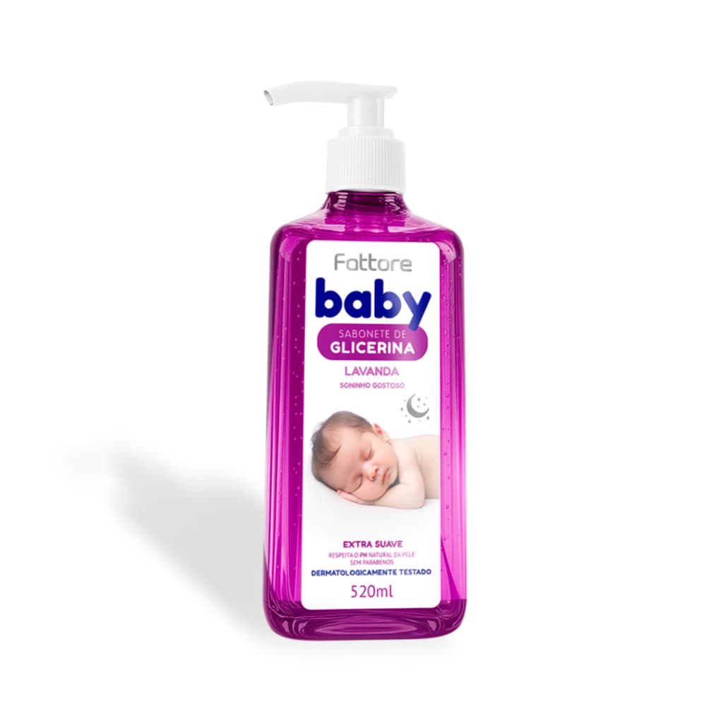 Sabonete Líquido Glicerinado Lavanda Baby Infantil 520ml Limpeza Suave para Soninho Gostoso Fattore