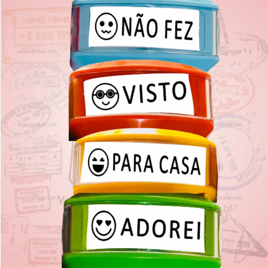 Kit de Carimbos Pedagógicos com 4 Carimbos Automáticos Nykon - EMOJI