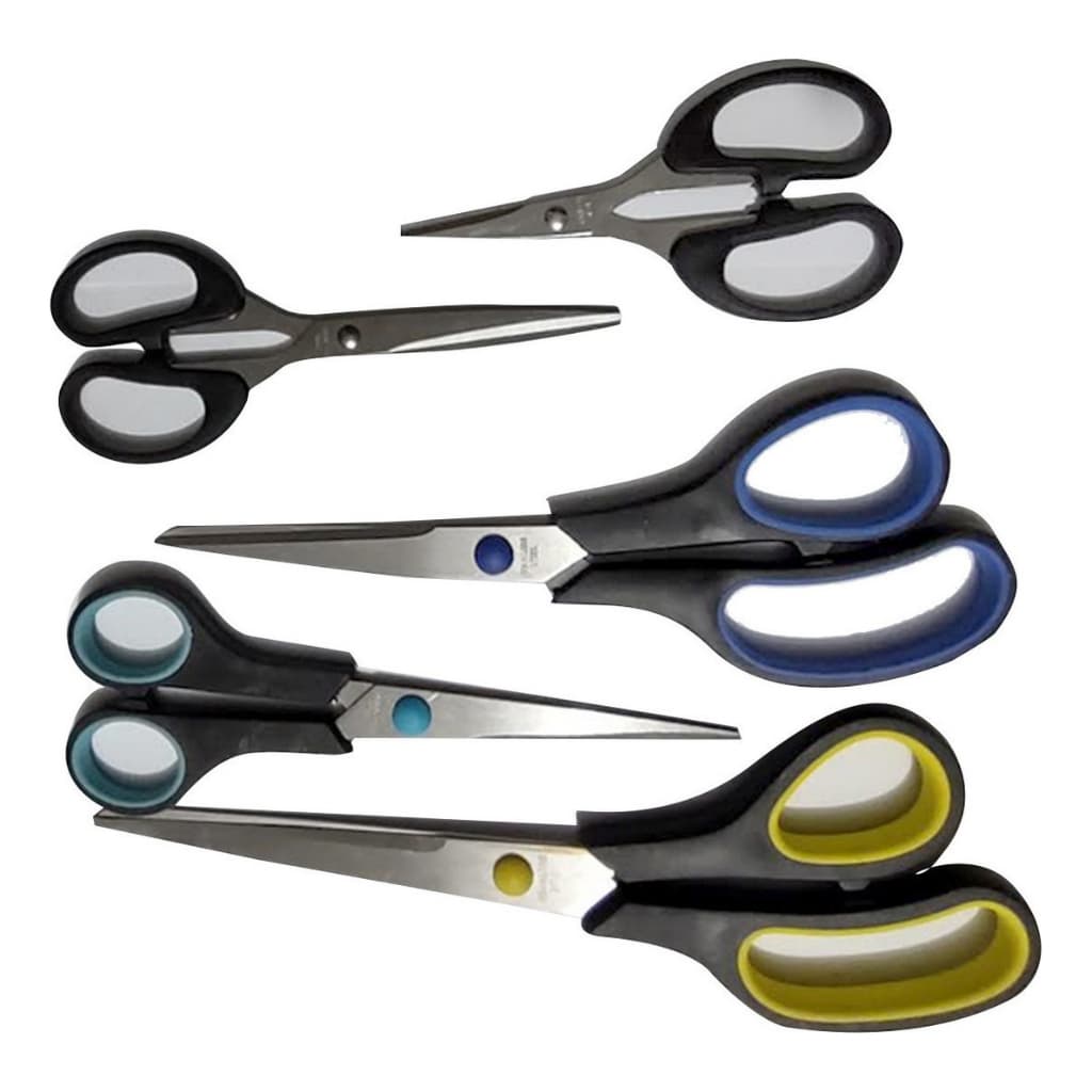 Kit 5 Tesouras Multiuso Cabelo Papel Plastico Borracha Eva