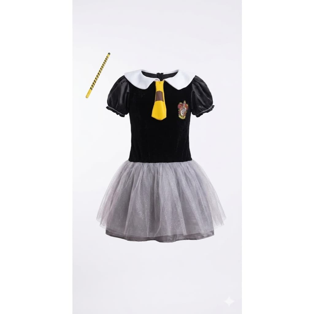 Fantasia Harry Potter Infantil Hermione Grifinória Vestido + Varinha e Gravata Cosplay Festa Halloween Aniversário