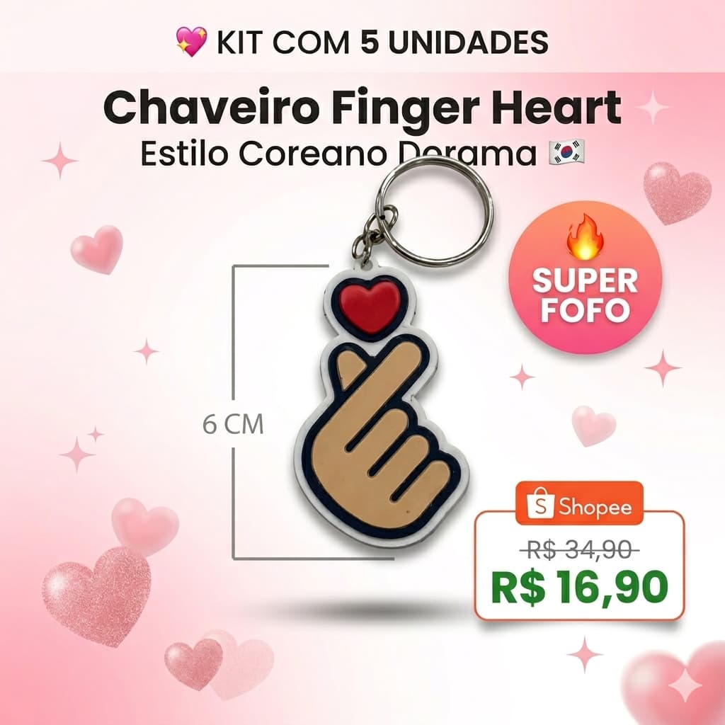 Kit 5 Chaveiros Finger Heart – Coração Coreano Dorama