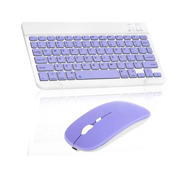 Combo Teclado e Mouse Sem Fio Bluetooth - Teclado Ultrafino, Recarregável - Kit Compatível com Tablets e PCs (Roxo)