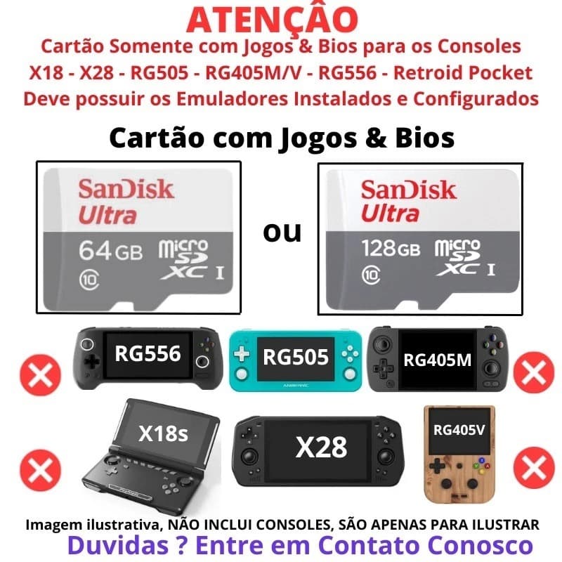 Cartão Original com Jogos para Consoles e Dispositivos Android RG505 / RG405 / RG556 / X18s / X28 / e qualquer outro