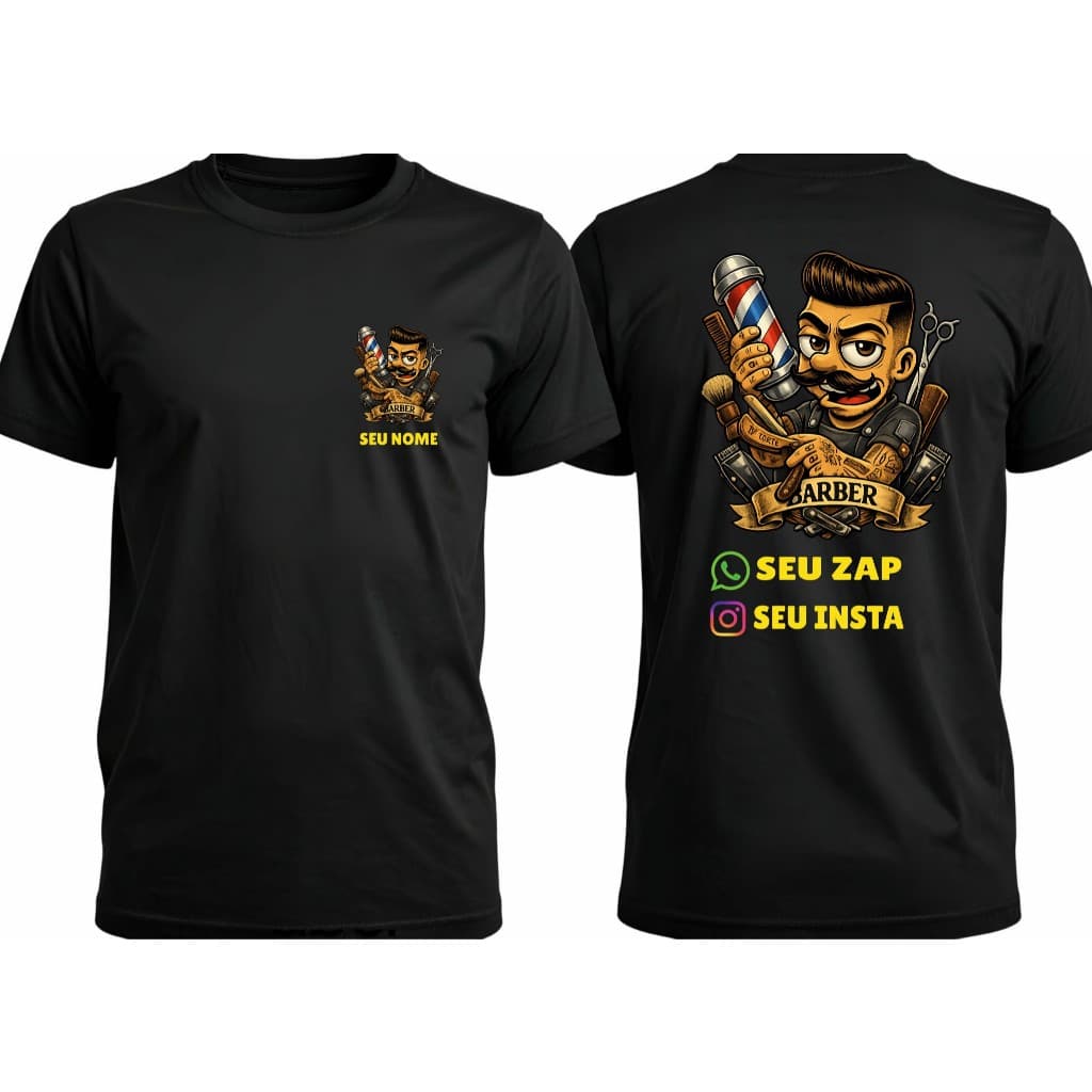 Camisa personalizada barbeiro/barbearia com nome instagran e whatsapp