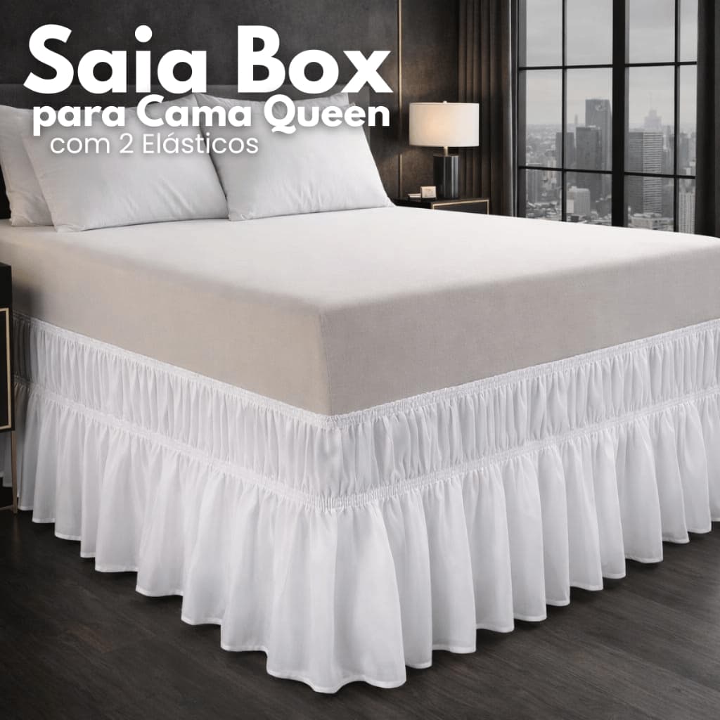 Saia Box Casal Para Cama Queen BRANCA Com 2 Elasticos Microfibra 170 fios