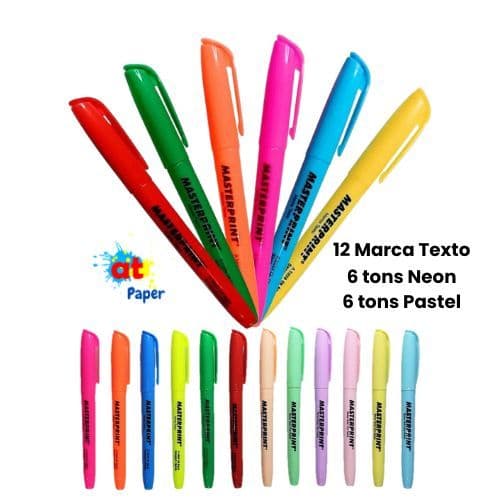 Caneta Marca Texto 12 Unidades 6 tons Neon e 6 tons Pastel