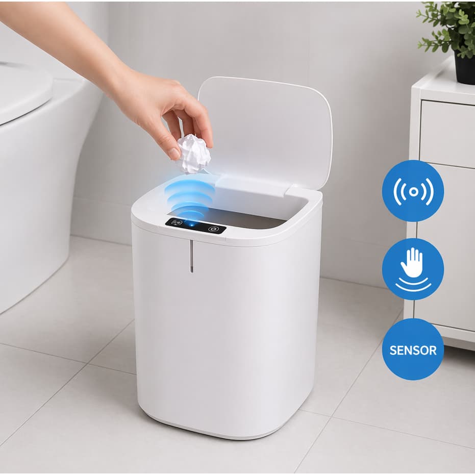 Cesto de Lixo Inteligente Sensor Integrado Com Vedação de Odores Higiênica Haixin 16L Pilha AA