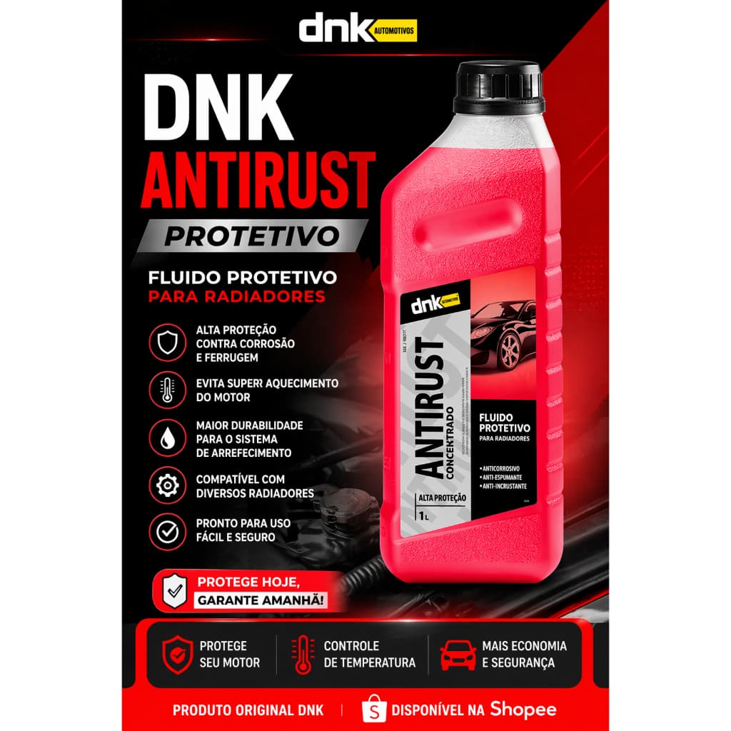 Aditivo para Radiador Rosa Concentrado 1L DNK Antiferrugem Anticorrosivo Pronto para Diluição