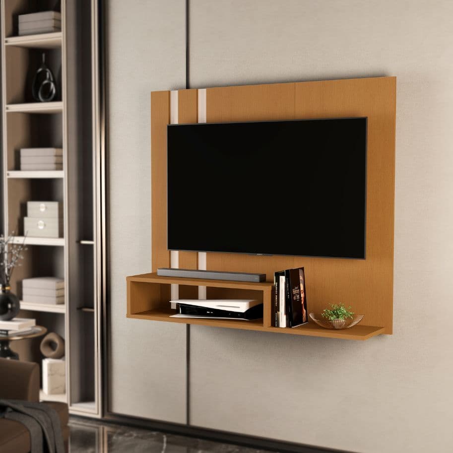 Painel De TV Até 32 Polegadas Suspenso Para Sala Ou Quarto Com Nicho Organizador Moderno Slim