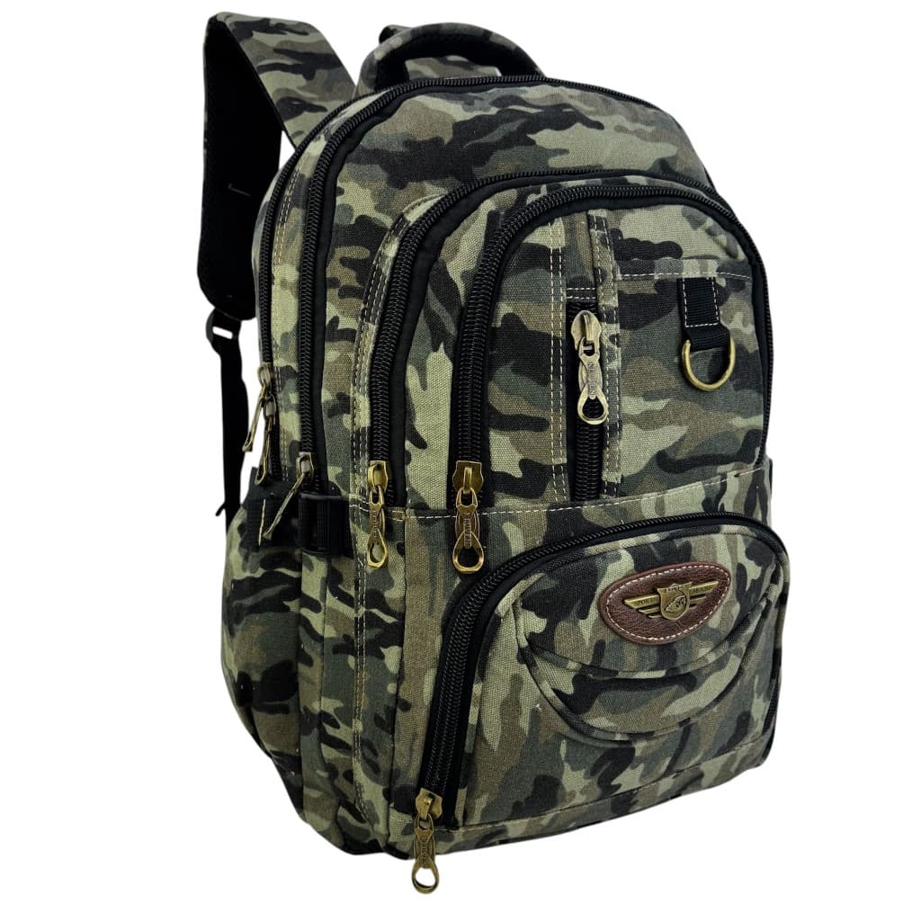 Mochila Bolsa Camuflada em Lona Reforçada Alta Resistência Escolar Trabalho Viagem Masculina Feminina