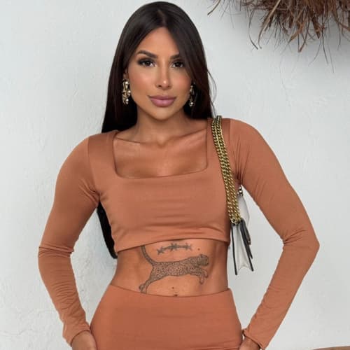 Blusa Cropped Manga Longa Feminino Suplex Premium Confortável Moda Gringa Blogueira Fitness