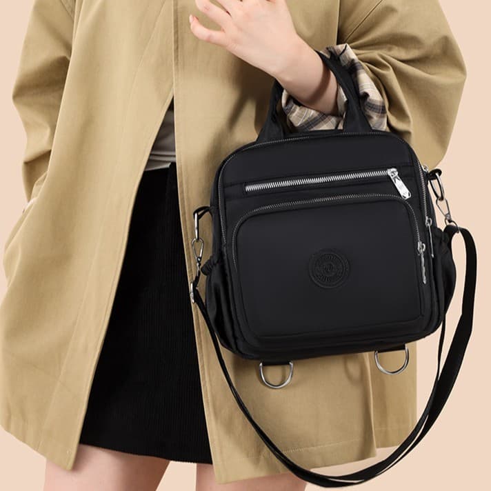 Bolsa de Mão 3 em 1 Multiuso, Impermeável, Vira Mochila Transversal e Tiracolo, Leve e Espaçosa com Vários Bolsos