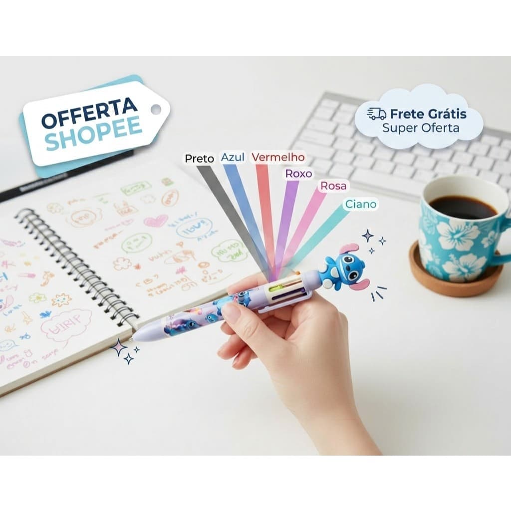 Caneta Esferografica Stitch 6 Cores