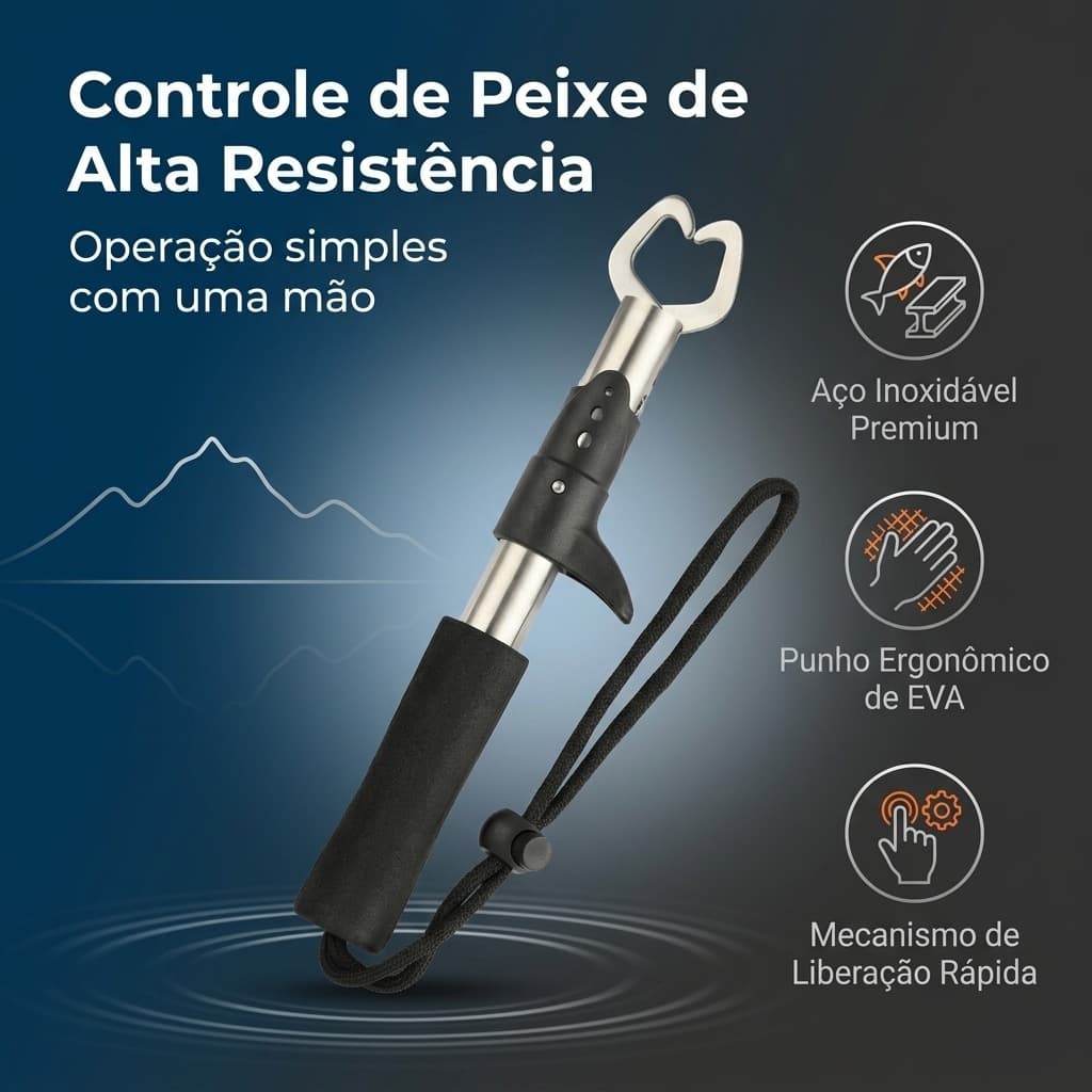 Alicate Contenção Pega Peixe Integrada Aço Inox Cabo Pesca Esportiva Água Doce Salgada