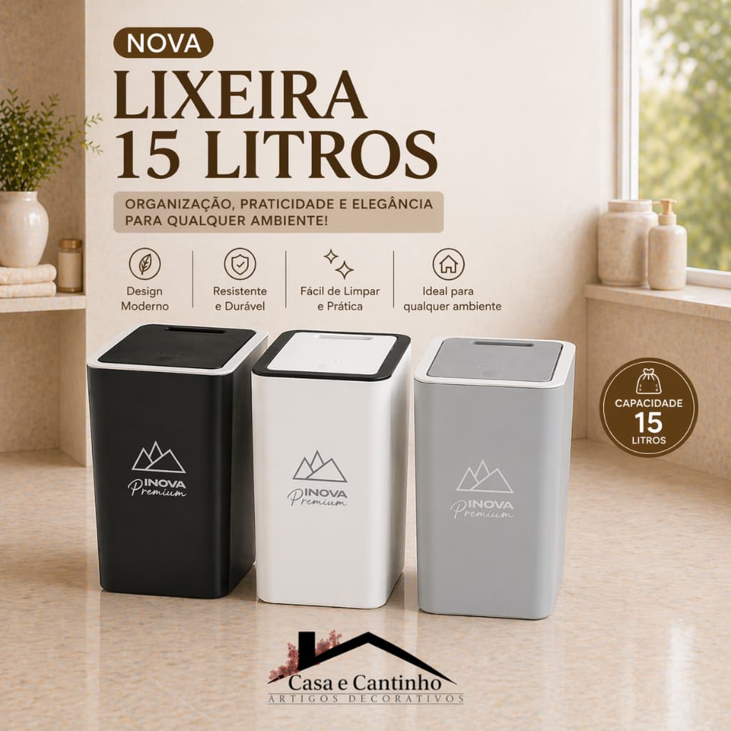 Lixeira Suspensa para Armário 9L | Tampa Click Cozinha Lavabo Compacta Plástico Resistente
