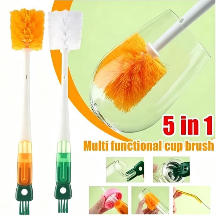 Escova Multiuso 5 em 1 Cabo Longo – Ideal para Limpar Canudos, Copos, Garrafas e Mamadeiras-BM1372