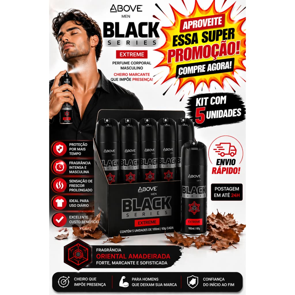 Kit 5 Above Black Extreme 100ml Masculino Desodorante Cheiro Marcante-Compre Aqui Agora