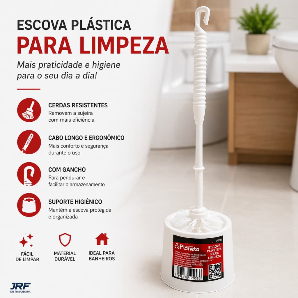 Escova Sanitária com Suporte Vaso Banheiro Plástica Resistente Planeta Utilidades