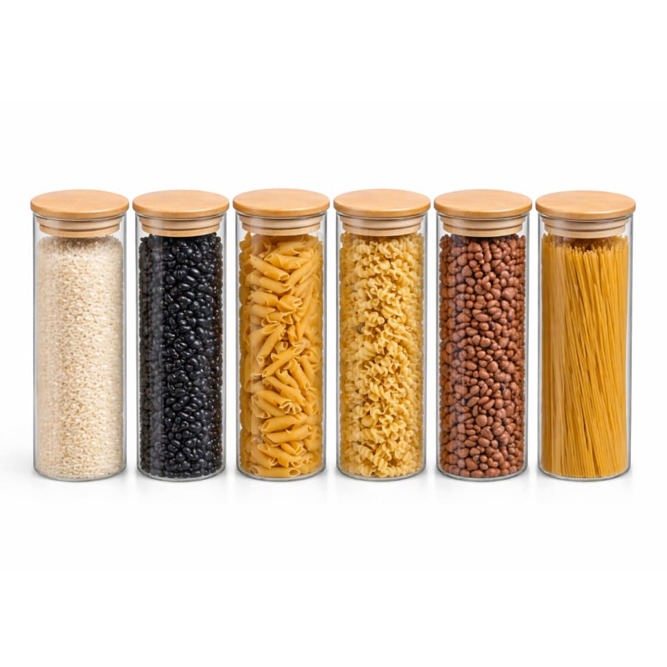 Potes Hermético 450ml de Vidro com Tampa Bambu Armazenamento Mantimentos Cozinha