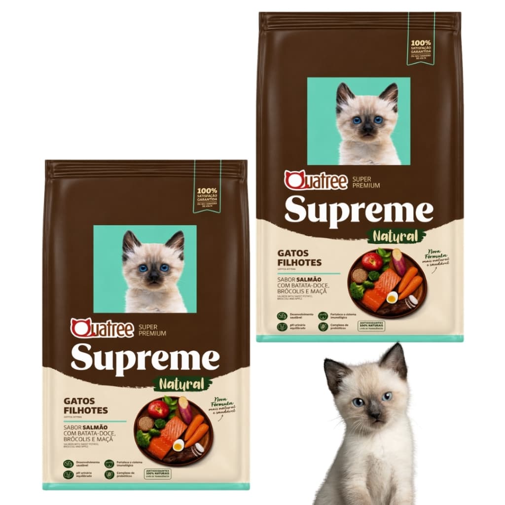 Kit Com 2 Ração Quatree Supreme Filhote Sabor Salmão e Batata Doce 1kg