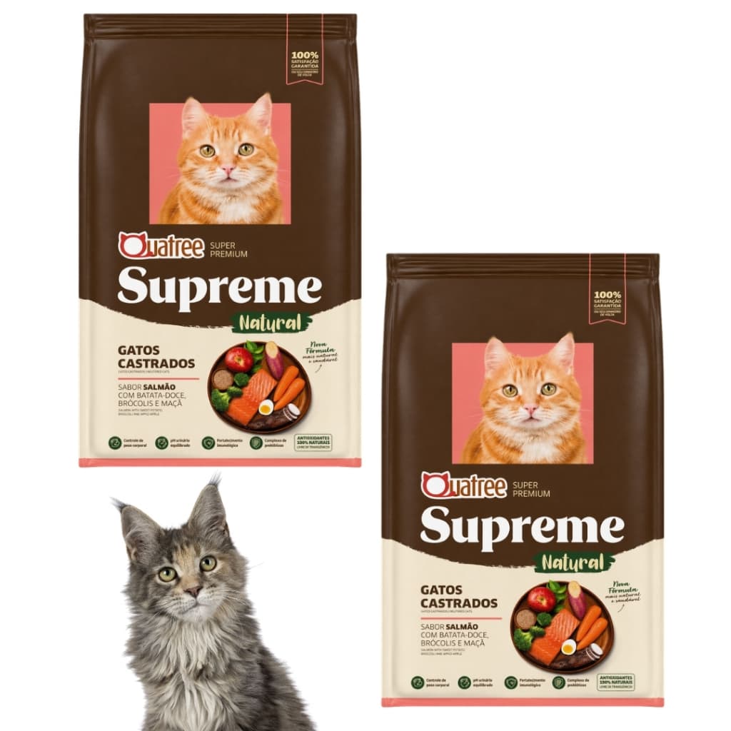 Kit C/ 2 Ração Quatree Supreme Para Gatos Adultos Castrados Sabor Salmão Ou Frango 1kg cada