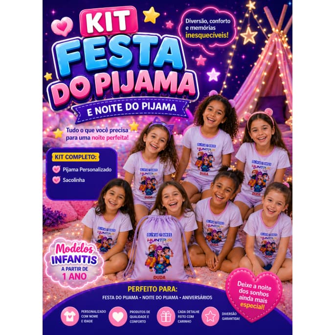 Kit  Pijama meia manga infantil/MONTE SEU KIT NO CHAT/Festa do Pijama