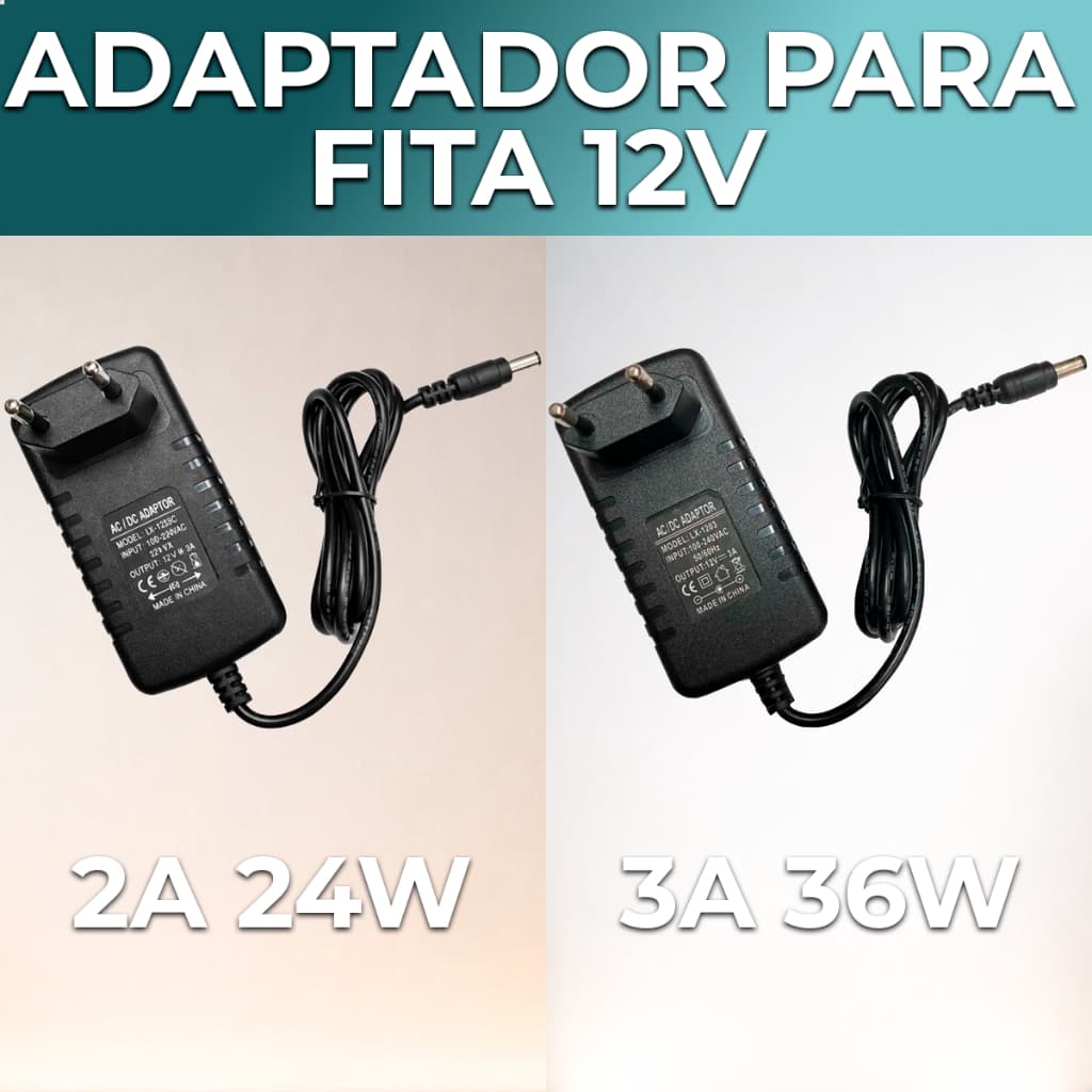 Fonte Adaptador 12V para Fita LED e Câmeras - Escolha 2A (24W) ou 3A (36W) Bivolt Alta Luminosidade