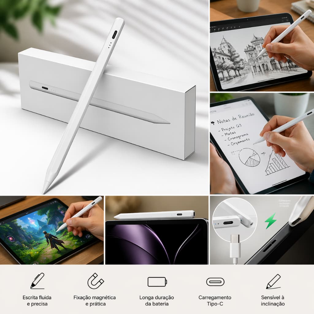 Caneta Touchscreen Universal Ponta Fina Stylus Tablet Celular Precisão Desenho Escrita