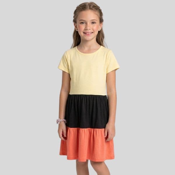 Vestido Infantil Menina Três Marias Meia Malha 100% Algodão Manga Curta Confortável Casual Dia a Dia