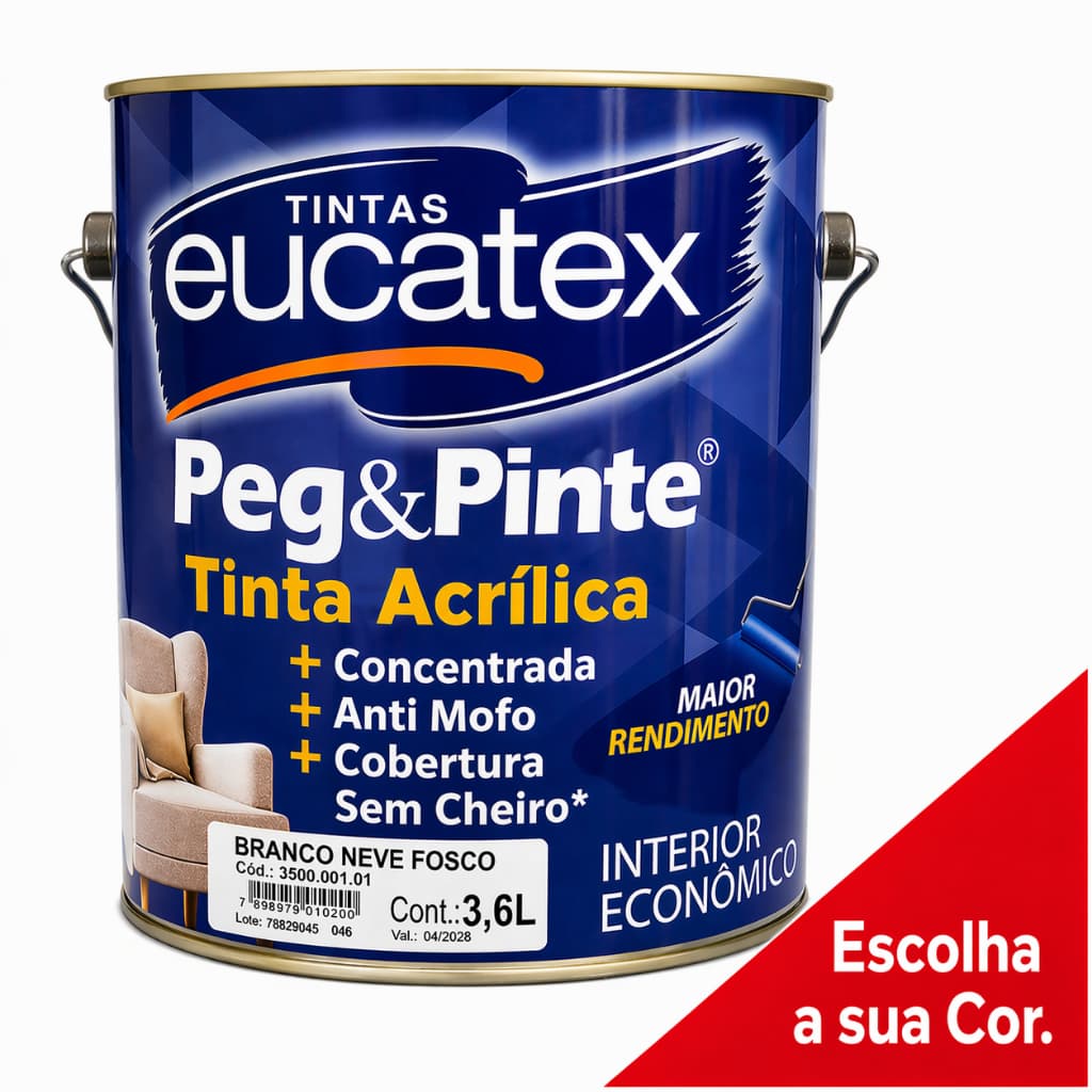 Tinta Acrílica Eucatex Peg Pinte 3.6L Diversas Cores Ótima Cobertura