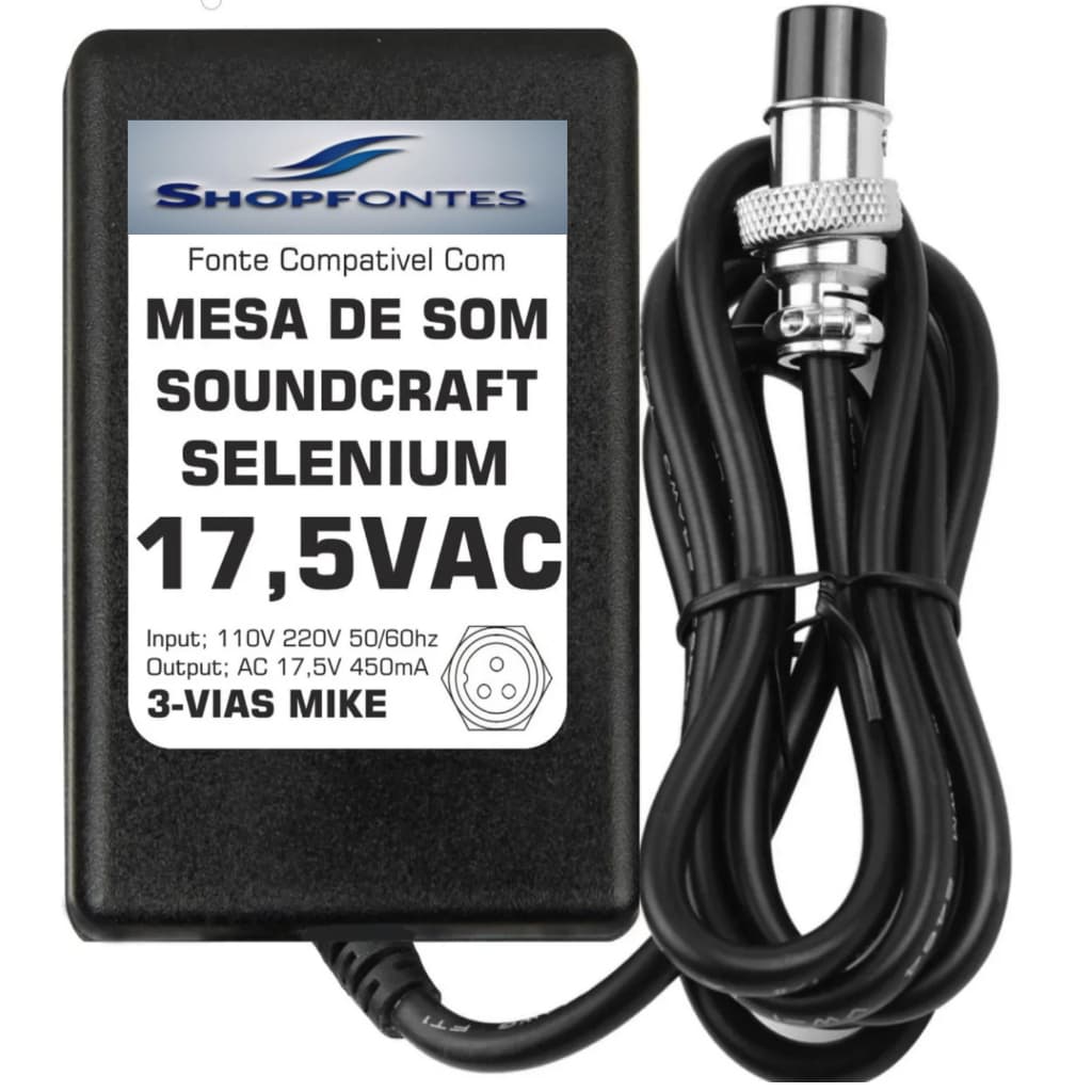 Fonte Mesa Som Selenium Soundcraft Sx802/1202fx Plug 3 Pinos 17,5VAC BIVOLT