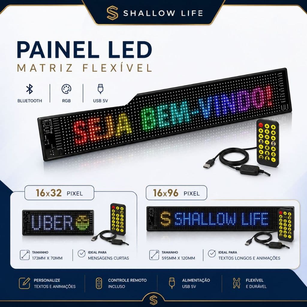 Painel Letreiro de LED RGB Programável com Controle via App à Prova d"Água