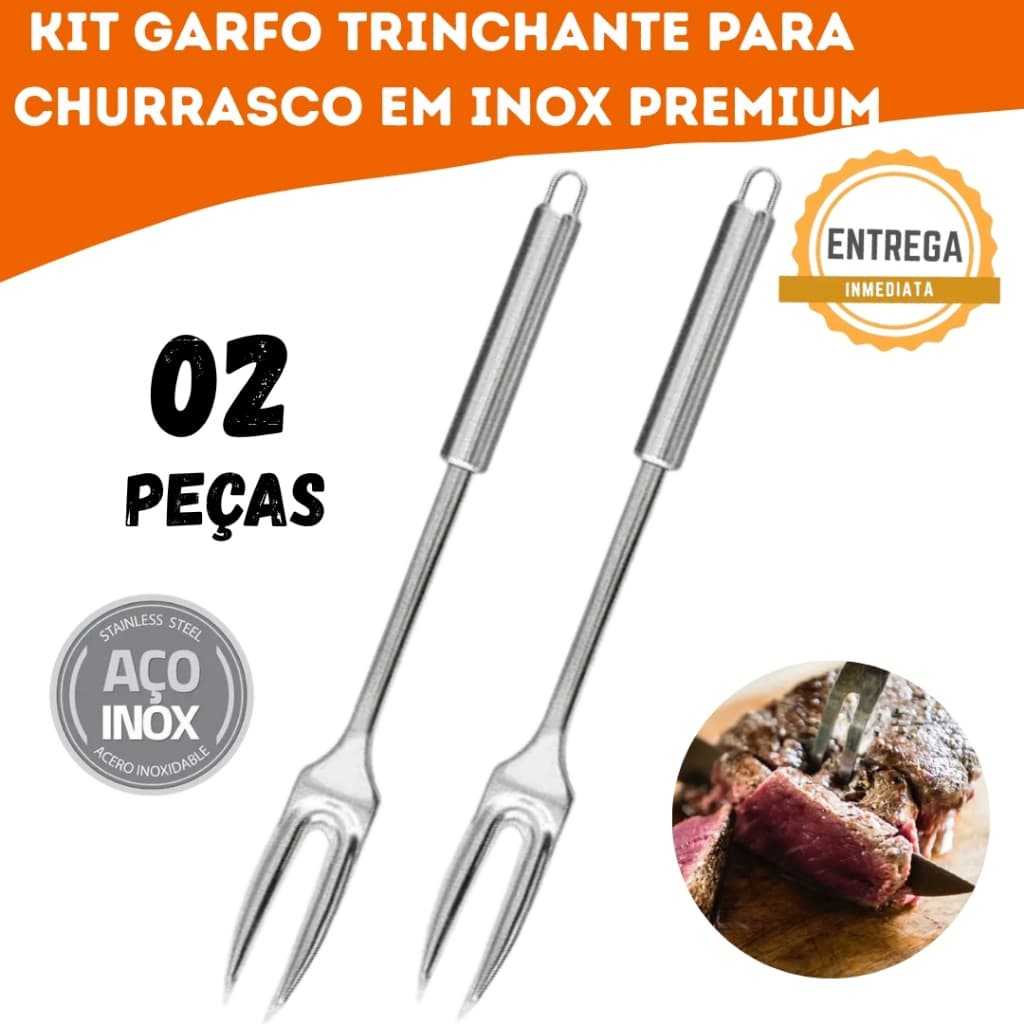 Kit de Garfo Trinchante Para Churrasco em Inox Premium - Churrascaria, Casa, Restaurantes e Buffet