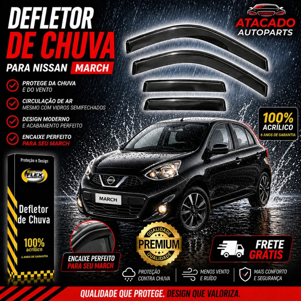 Calha de Chuva Defletor Nissan March 2011 a 2023 4 Portas Original Ecoflex Fume