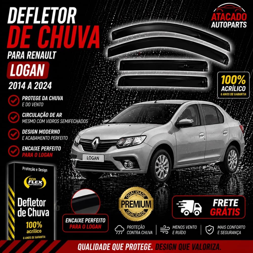 Defletor Calha de Chuva Renault Logan 2014 a 2024 4 Portas Original Ecoflex Fume