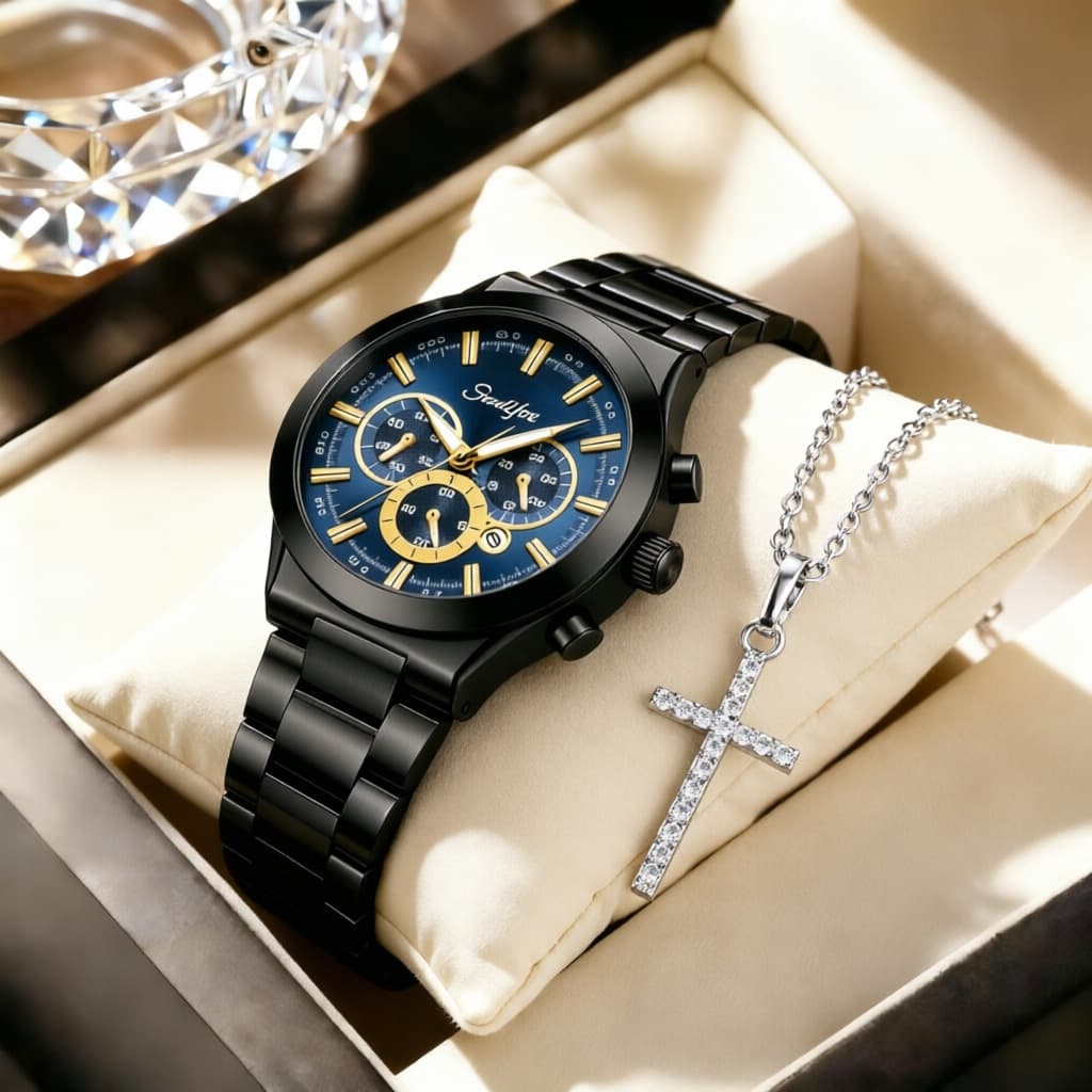 Relógio Masculino Quartz Aço Inox À Prova d’Água Luminosos Data Durável   Elegante Premium Presente Premium