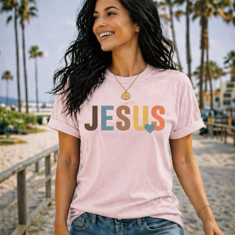 Camiseta Feminina Jesus Verão Primavera Gola redonda Camiseta Casual 100% Algodão Camisa Premium Lançamento Minimalista