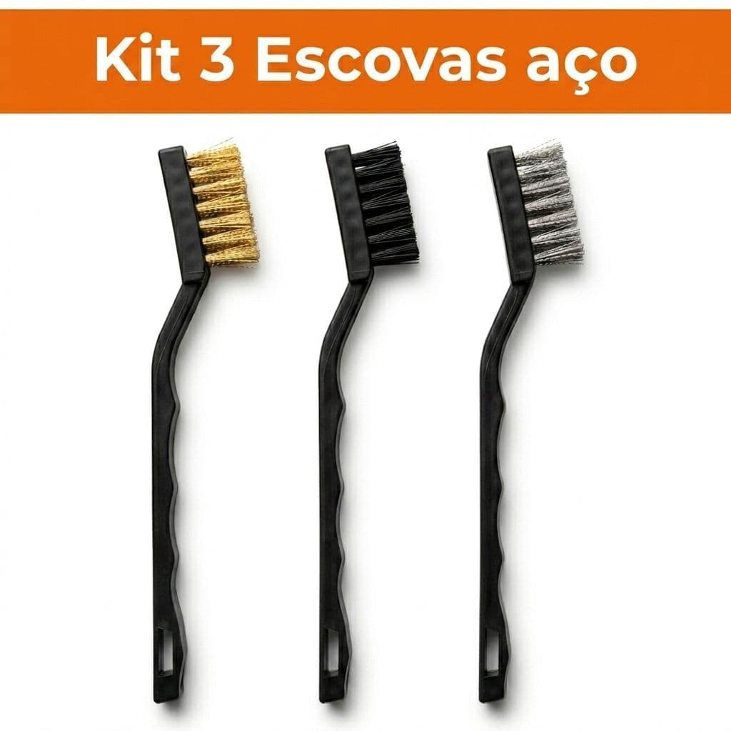Kit 3 Escova Aço  Escovinha Limpeza Grelha Churrasqueira Cobre Nylon Profissional Ferrugem Rejunte
